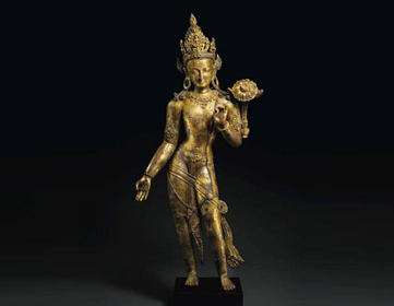 尼泊尔十三世纪鎏金铜观音立像以822.9万美元被亚洲私人藏家竞得