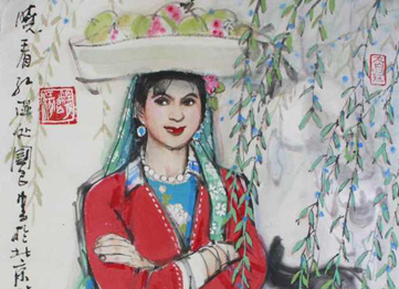 《维族少女》，史国良，66x38cm，纸本水墨