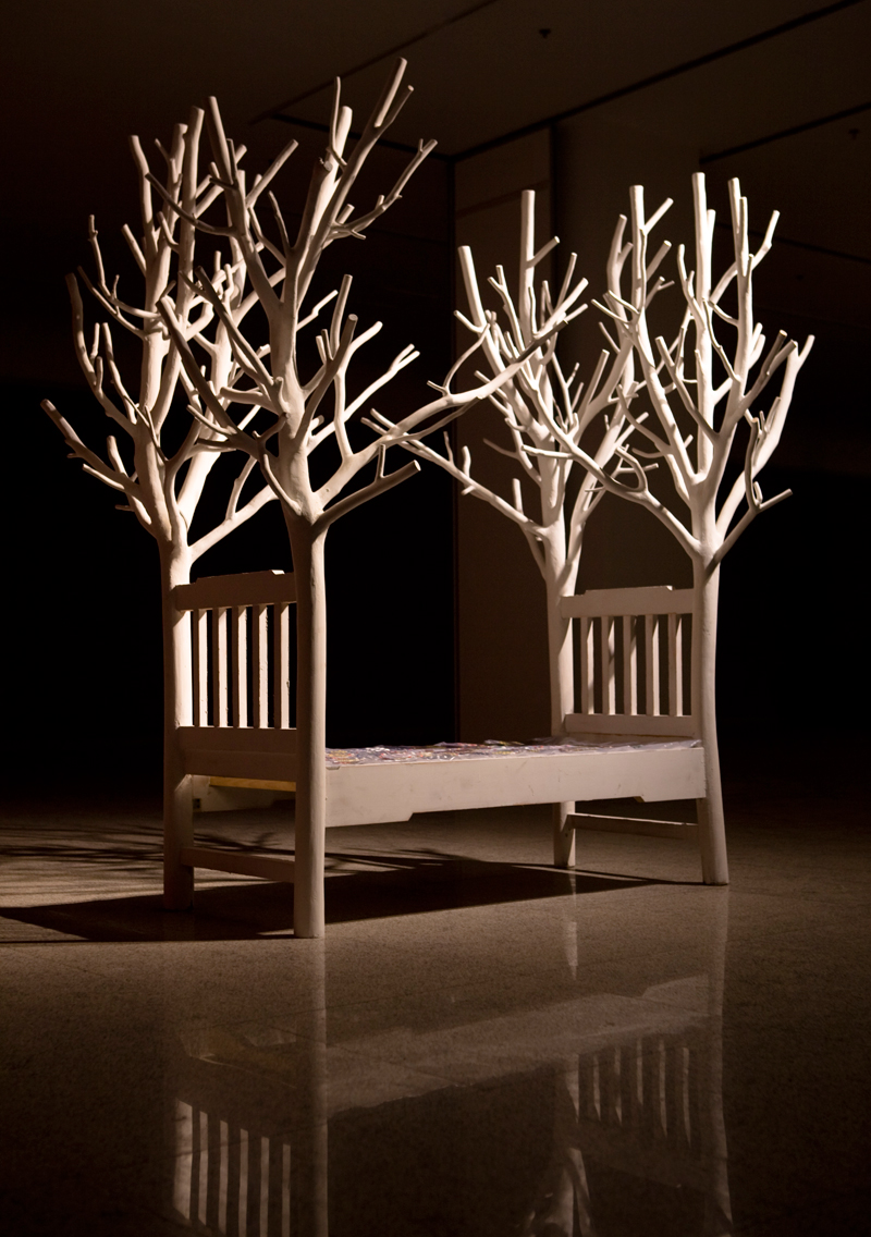 傅中望,《寿床》,装置(木,漆,药),200cm×300cm×180cm,2011年