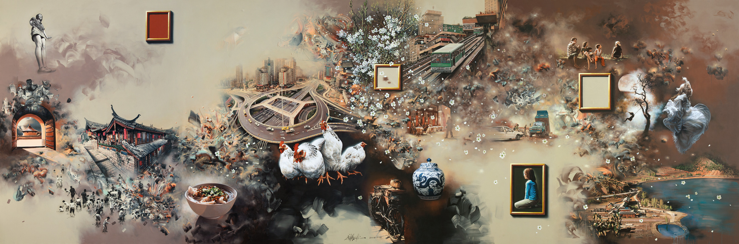 钟飚 《一切早已存在,只有经过时显形 》1200x400cm 2012年 布面丙烯
